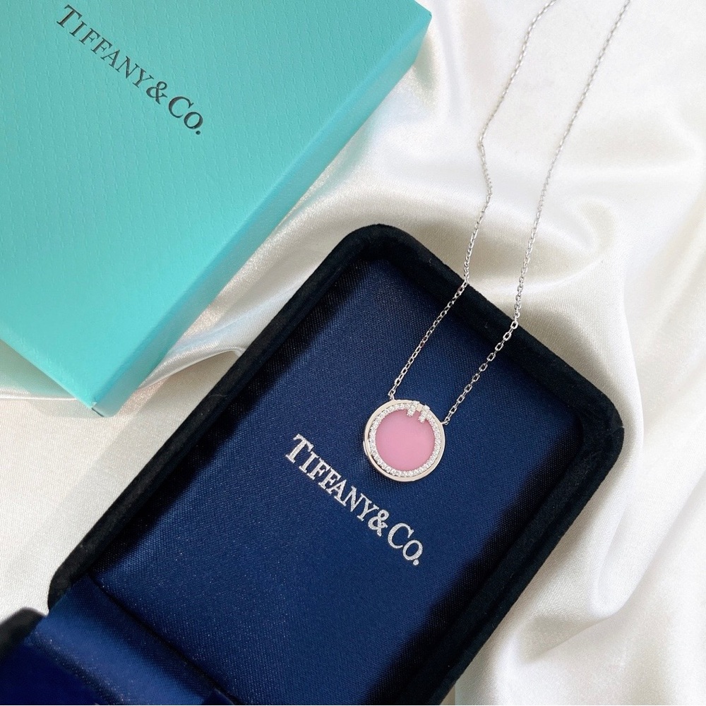 Tiffany T Diamond And Pink Opal Circle Pendant In Rose Gold